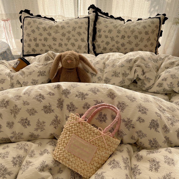 91家纺网 家纺一手货源 找家纺 （总）繁花家居 2025新款云感木棉花边款法式印花四件套