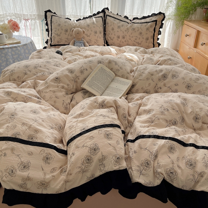 繁花家居 2025新款云感木棉花边款法式印花四件套 夜皇后