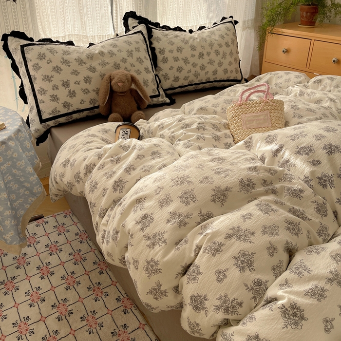 91家纺网 家纺一手货源 找家纺 （总）繁花家居 2025新款云感木棉花边款法式印花四件套