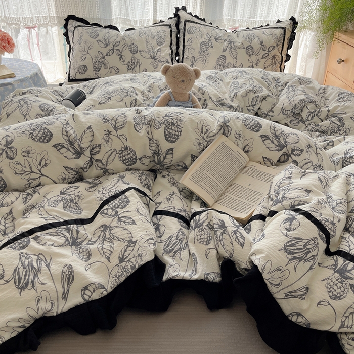 繁花家居 2025新款云感木棉花边款法式印花四件套 常青藤