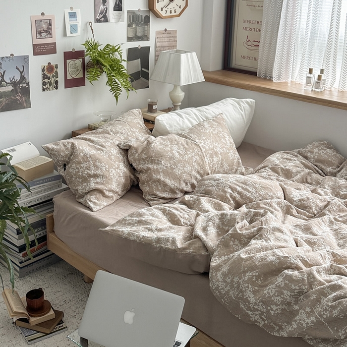 91家纺网 家纺一手货源 找家纺 柚可家居 2024新款三层纱浮雕提花四件套（送手提袋） 巴山夜雨-浅咖（送手提袋）