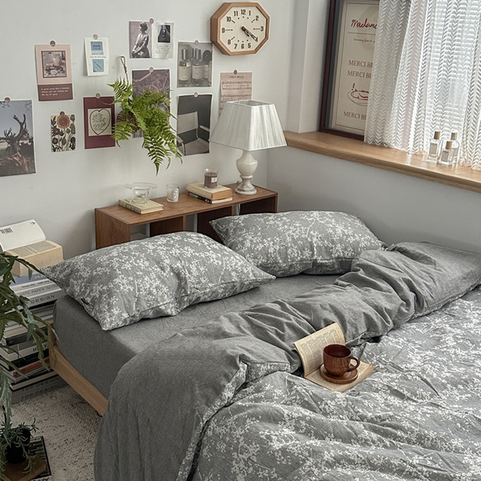 91家纺网 家纺一手货源 找家纺 柚可家居 2024新款三层纱浮雕提花四件套（送手提袋） 巴山夜雨-深灰（送手提袋）