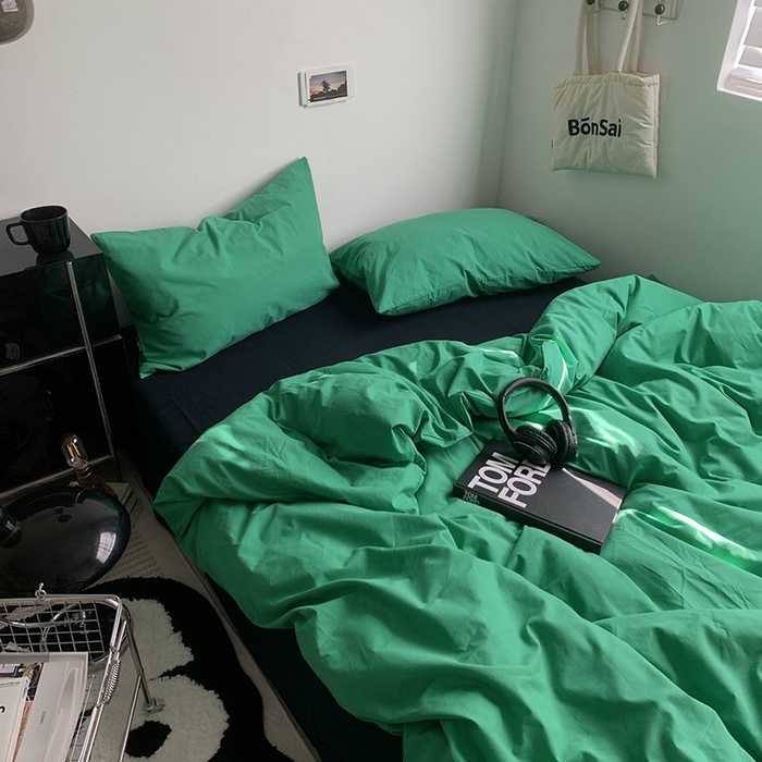 91家纺网 家纺一手货源 找家纺 （总）柚可家居 2025新款40支全棉色织水洗棉四件套--绿箭