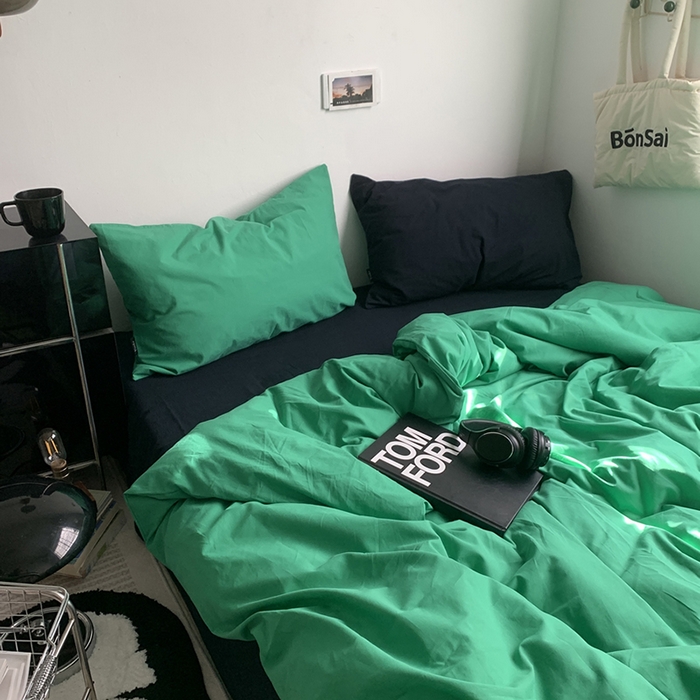 91家纺网 家纺一手货源 找家纺 （总）柚可家居 2025新款40支全棉色织水洗棉四件套--绿箭