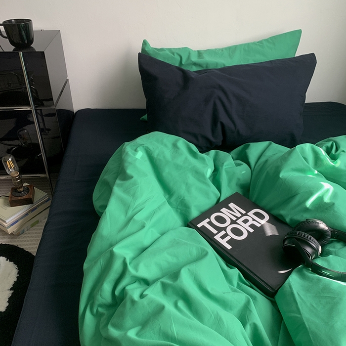 91家纺网 家纺一手货源 找家纺 （总）柚可家居 2025新款40支全棉色织水洗棉四件套--绿箭