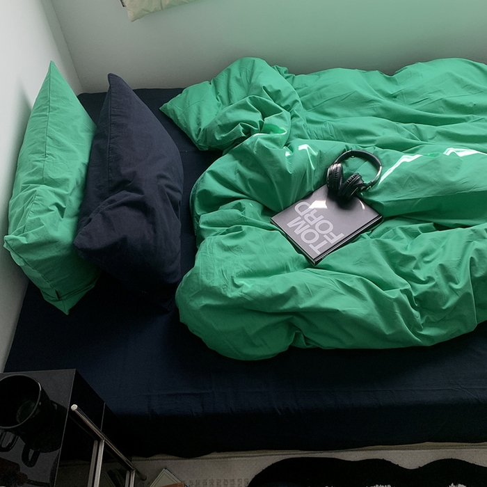 91家纺网 家纺一手货源 找家纺 （总）柚可家居 2025新款40支全棉色织水洗棉四件套--绿箭