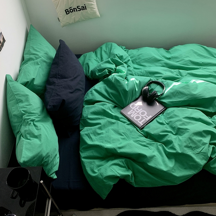 91家纺网 家纺一手货源 找家纺 （总）柚可家居 2025新款40支全棉色织水洗棉四件套--绿箭