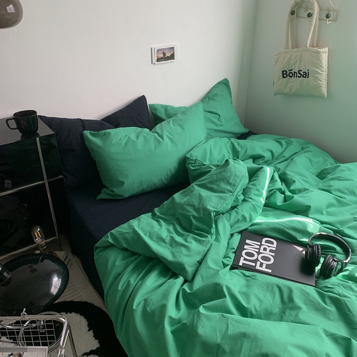 91家纺网 家纺一手货源 找家纺 （总）柚可家居 2025新款40支全棉色织水洗棉四件套--绿箭