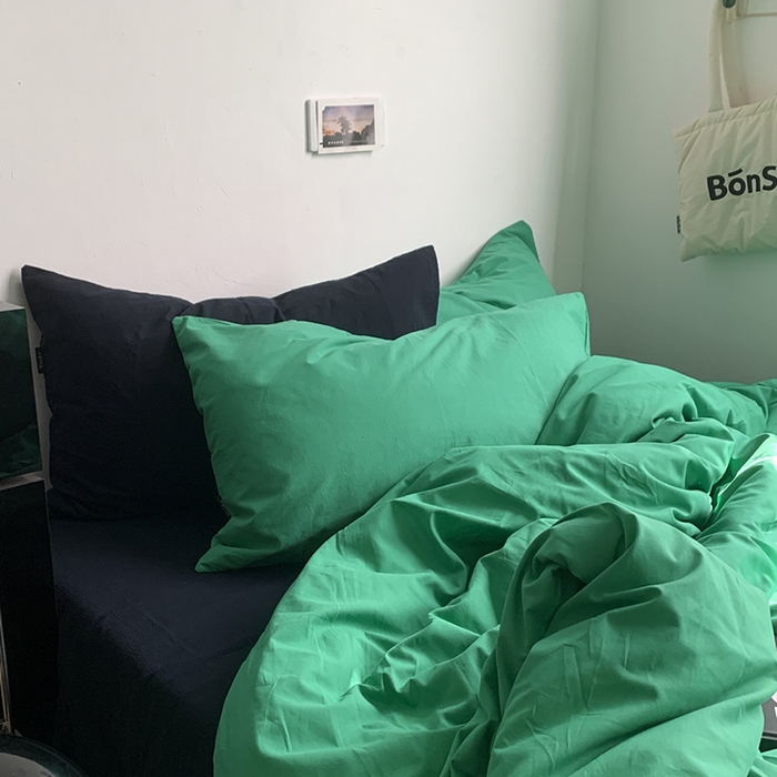 91家纺网 家纺一手货源 找家纺 （总）柚可家居 2025新款40支全棉色织水洗棉四件套--绿箭