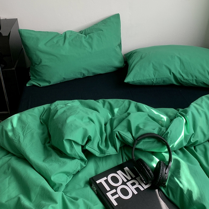 91家纺网 家纺一手货源 找家纺 柚可家居 2025新款40支全棉色织水洗棉四件套--绿箭 绿箭（枕套森绿）