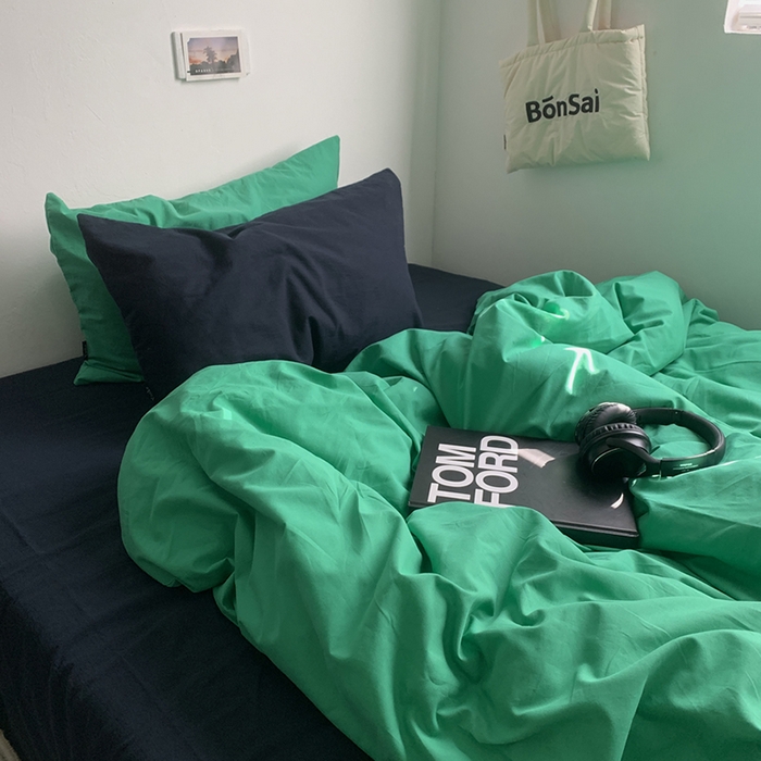 91家纺网 家纺一手货源 找家纺 柚可家居 2025新款40支全棉色织水洗棉四件套--绿箭 绿箭（枕套森绿）