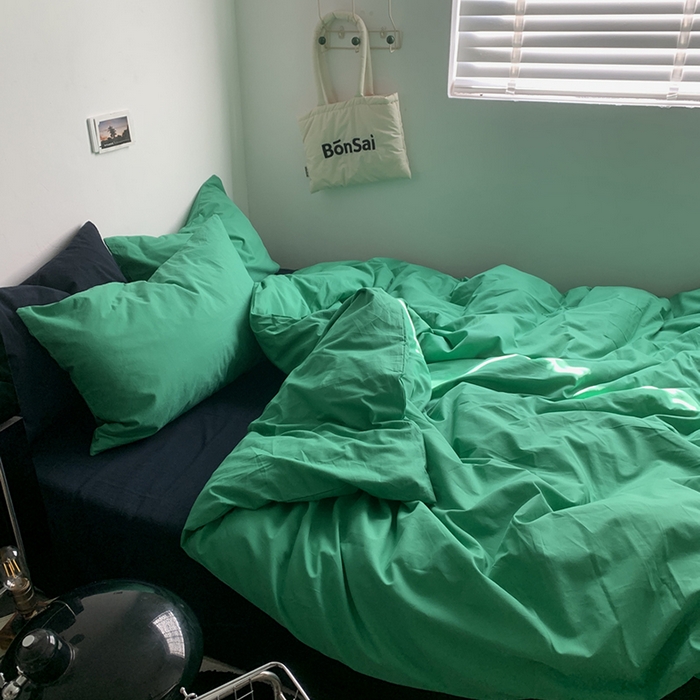 91家纺网 家纺一手货源 找家纺 柚可家居 2025新款40支全棉色织水洗棉四件套--绿箭 绿箭（枕套森绿+藏蓝）