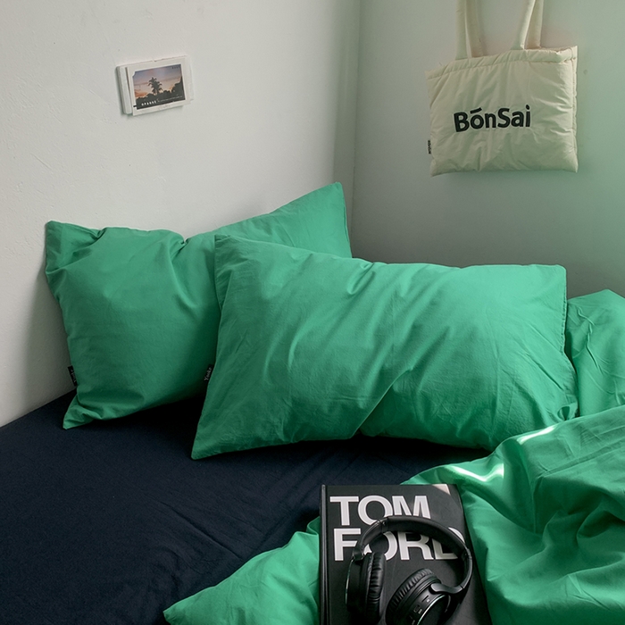 91家纺网 家纺一手货源 找家纺 柚可家居 2025新款40支全棉色织水洗棉四件套--绿箭 绿箭（枕套森绿+藏蓝）