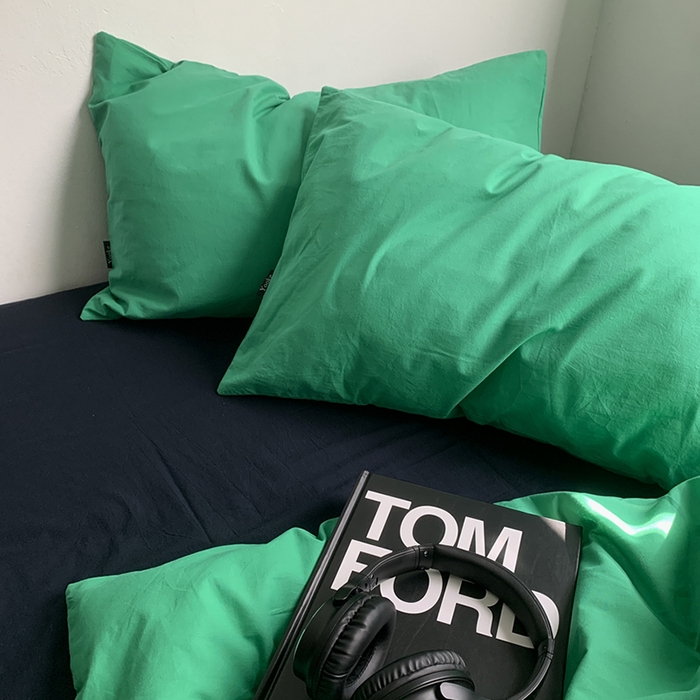 91家纺网 家纺一手货源 找家纺 柚可家居 2025新款40支全棉色织水洗棉四件套--绿箭 绿箭（枕套森绿+藏蓝）