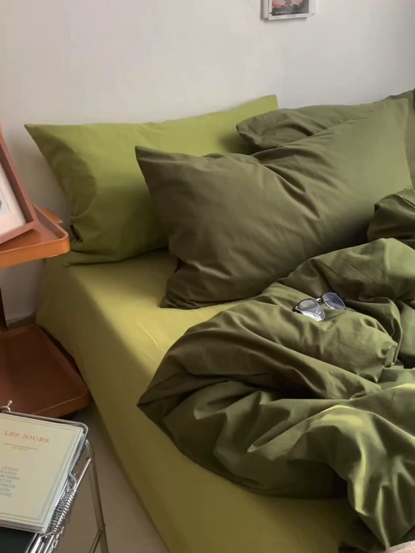 91家纺网 家纺一手货源 找家纺 （总）柚可家居 2024新款色织水洗棉四件套-绿皮书