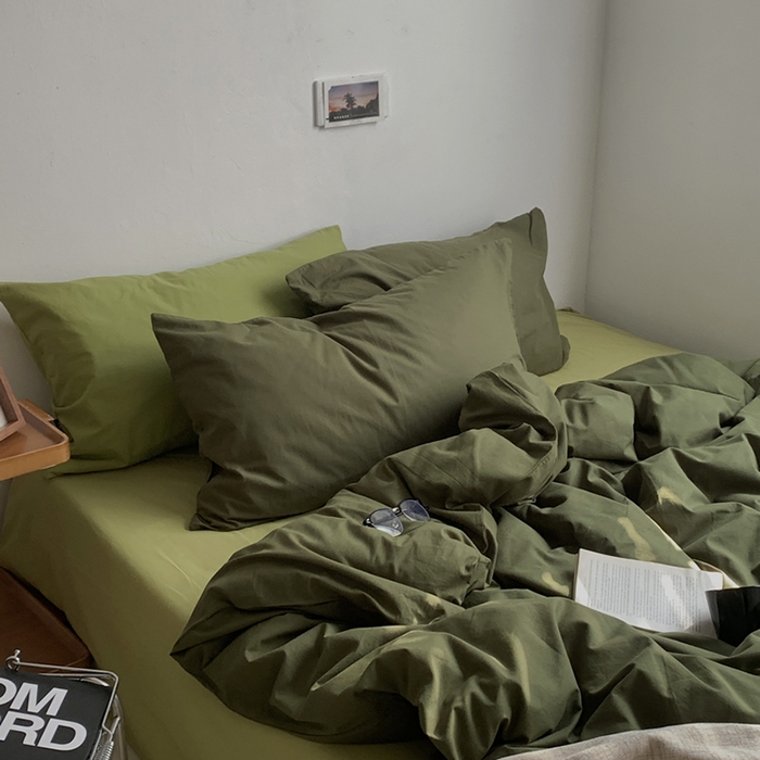 91家纺网 家纺一手货源 找家纺 （总）柚可家居 2024新款色织水洗棉四件套-绿皮书