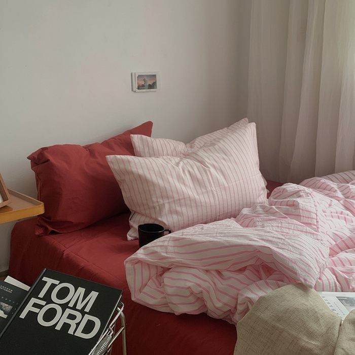 91家纺网 家纺一手货源 找家纺 （总）柚可家居 2024新款色织水洗棉四件套-加州树莓