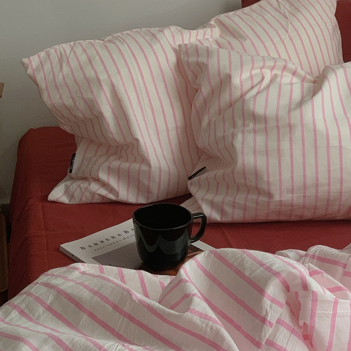 91家纺网 家纺一手货源 找家纺 （总）柚可家居 2024新款色织水洗棉四件套-加州树莓