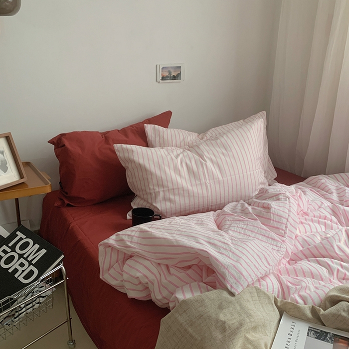 91家纺网 家纺一手货源 找家纺 （总）柚可家居 2024新款色织水洗棉四件套-加州树莓