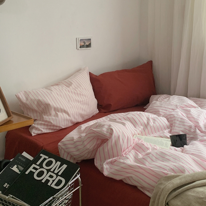 91家纺网 家纺一手货源 找家纺 （总）柚可家居 2024新款色织水洗棉四件套-加州树莓