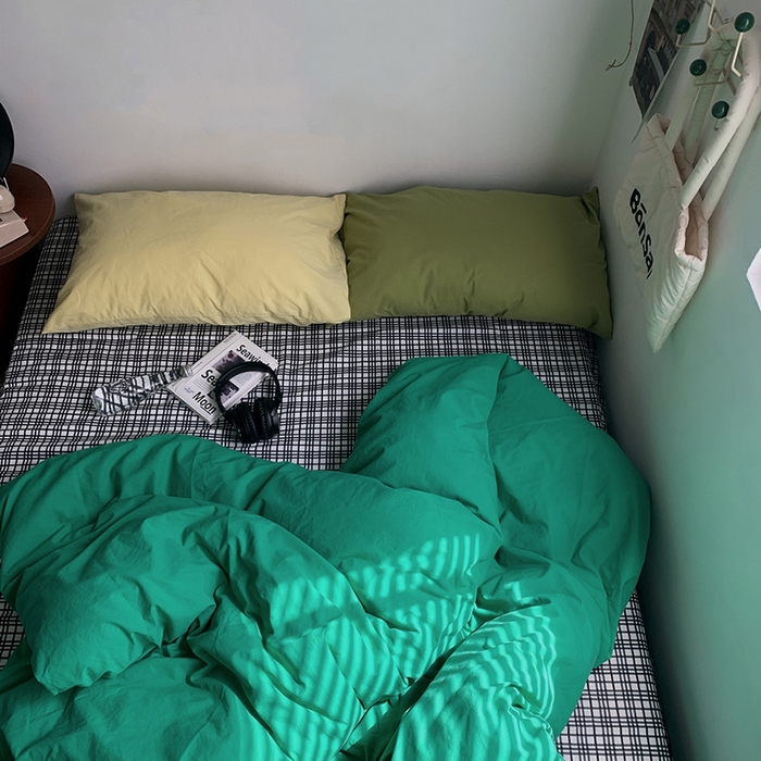 柚可家居 2024秋季新款全棉色织水洗棉四件套-加州之旅 加州旅馆 枕套（淡黄+抹茶绿）