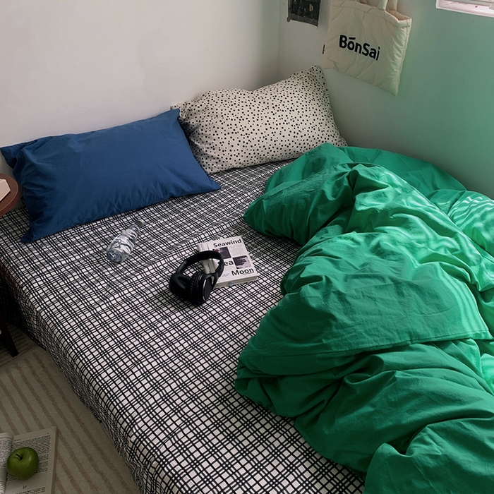 柚可家居 2024秋季新款全棉色织水洗棉四件套-加州之旅 加州旅馆 枕套（点点+跃蓝）