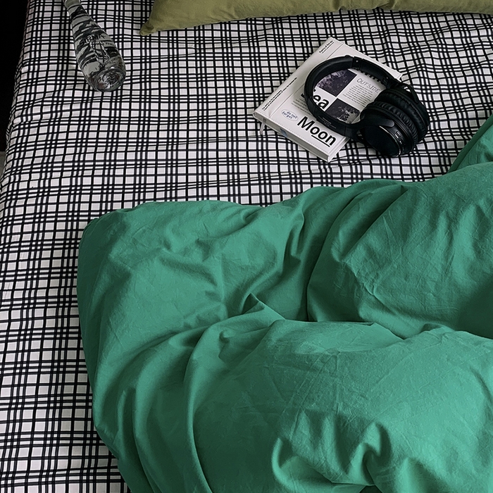 91家纺网 家纺一手货源 找家纺 柚可家居 2024秋季新款全棉色织水洗棉四件套-加州之旅 加州旅馆 枕套（点点+跃蓝）