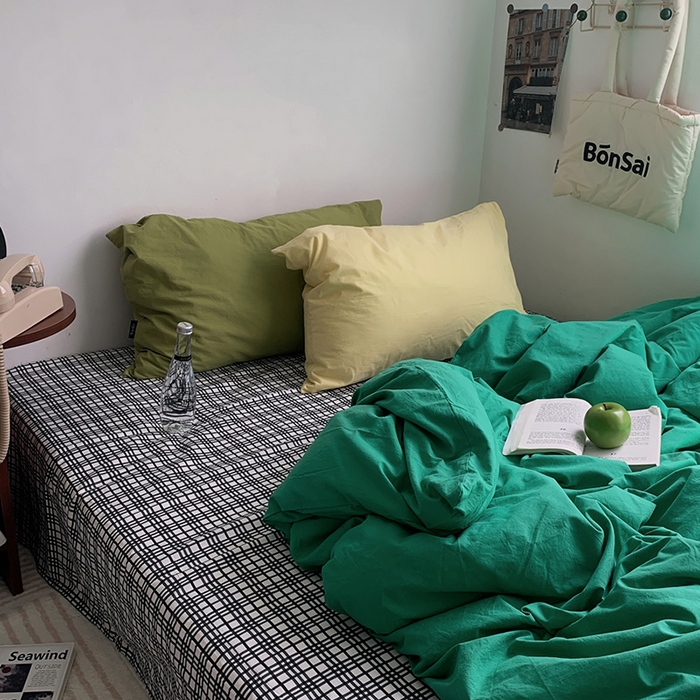 91家纺网 家纺一手货源 找家纺 柚可家居 2024秋季新款全棉色织水洗棉四件套-加州之旅 加州旅馆 枕套（点点+跃蓝）