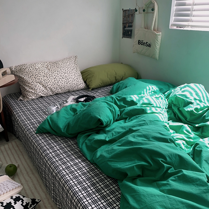 柚可家居 2024秋季新款全棉色织水洗棉四件套-加州之旅 加州旅馆 枕套（抹茶绿+点点）