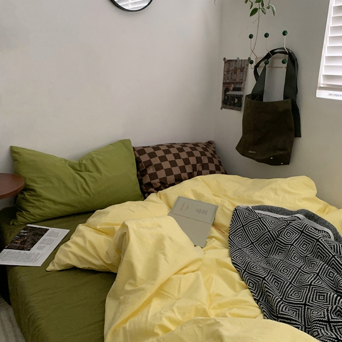 91家纺网 家纺一手货源 找家纺 （总）柚可家居 2024新款色织水洗棉四件套-芒果干