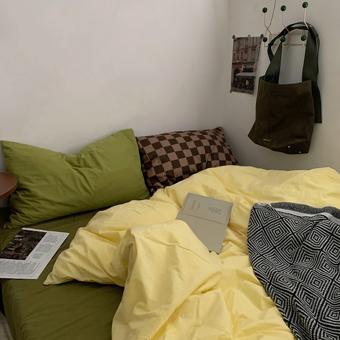 91家纺网 家纺一手货源 找家纺 （总）柚可家居 2024新款色织水洗棉四件套-芒果干