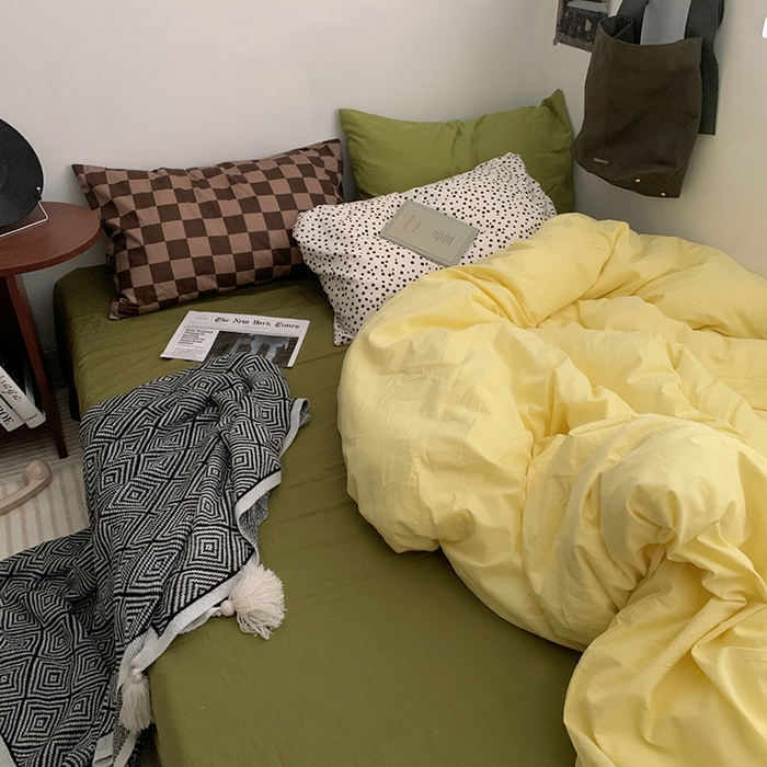 91家纺网 家纺一手货源 找家纺 （总）柚可家居 2024新款色织水洗棉四件套-芒果干