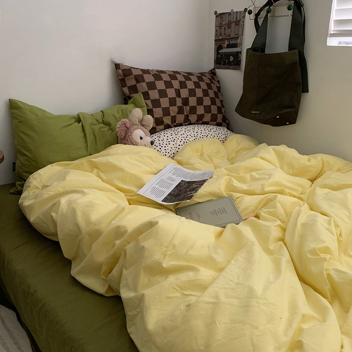 91家纺网 家纺一手货源 找家纺 （总）柚可家居 2024新款色织水洗棉四件套-芒果干