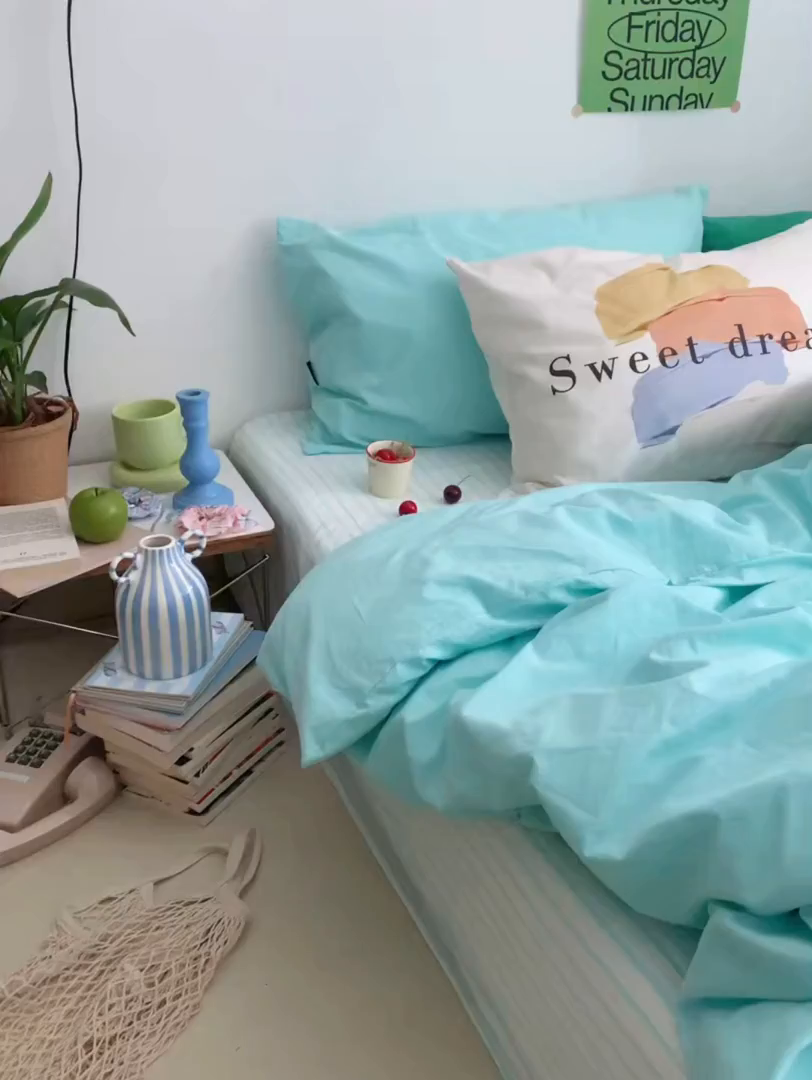 91家纺网 家纺一手货源 找家纺 （总）柚可家居 2024新款色织水洗棉四件套-冰激凌蓝条纹