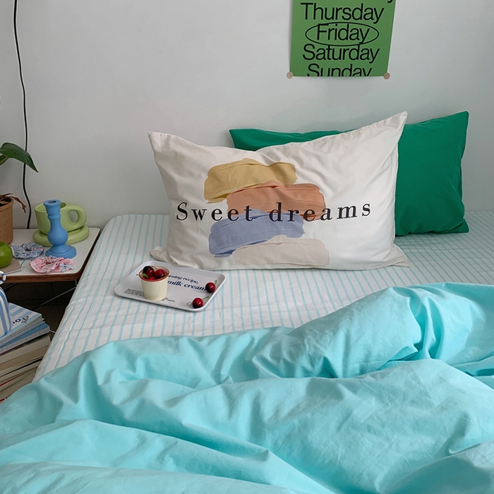 91家纺网 家纺一手货源 找家纺 （总）柚可家居 2024新款色织水洗棉四件套-冰激凌蓝条纹