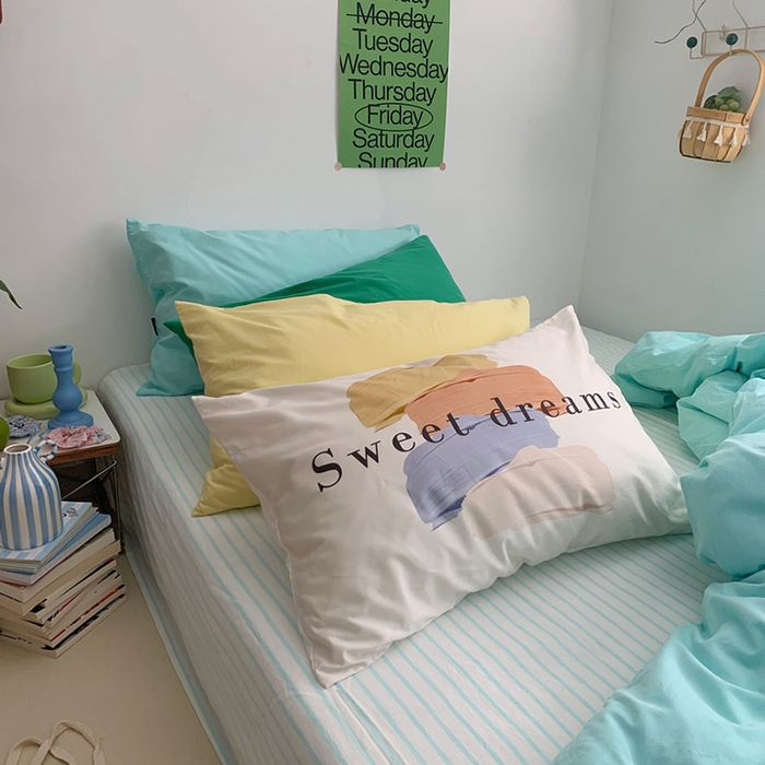 91家纺网 家纺一手货源 找家纺 （总）柚可家居 2024新款色织水洗棉四件套-冰激凌蓝条纹