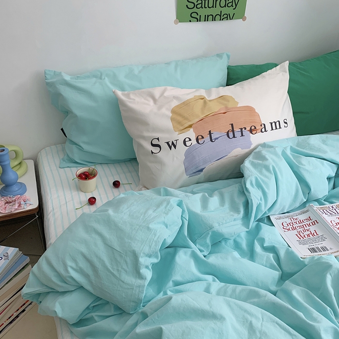 91家纺网 家纺一手货源 找家纺 （总）柚可家居 2024新款色织水洗棉四件套-冰激凌蓝条纹