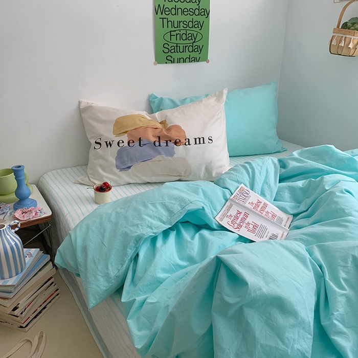 91家纺网 家纺一手货源 找家纺 （总）柚可家居 2024新款色织水洗棉四件套-冰激凌蓝条纹