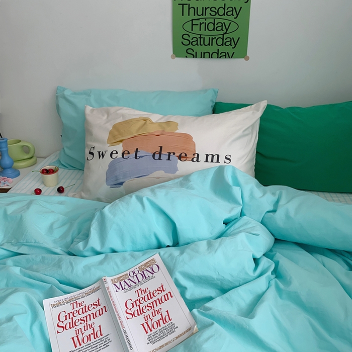 91家纺网 家纺一手货源 找家纺 （总）柚可家居 2024新款色织水洗棉四件套-冰激凌蓝条纹