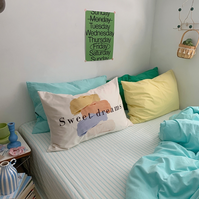 91家纺网 家纺一手货源 找家纺 （总）柚可家居 2024新款色织水洗棉四件套-冰激凌蓝条纹