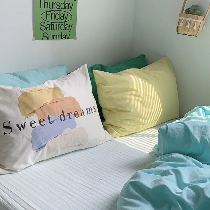 91家纺网 家纺一手货源 找家纺 （总）柚可家居 2024新款色织水洗棉四件套-冰激凌蓝条纹