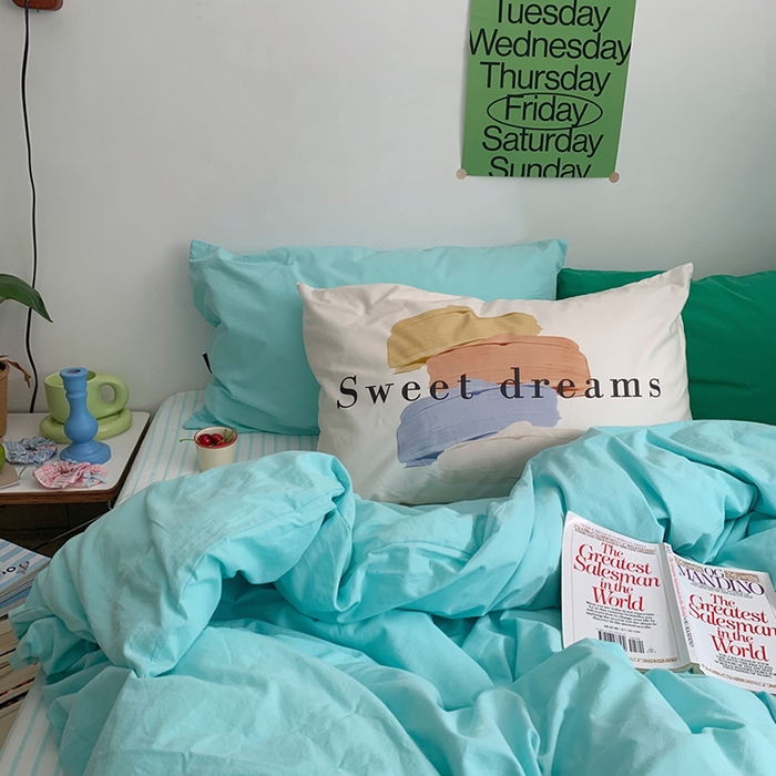 91家纺网 家纺一手货源 找家纺 （总）柚可家居 2024新款色织水洗棉四件套-冰激凌蓝条纹