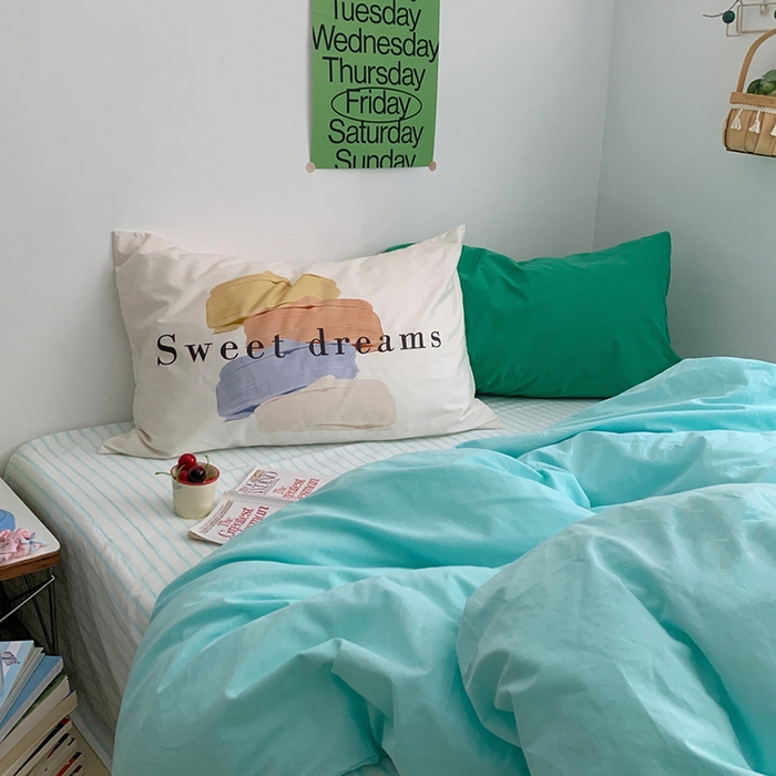 91家纺网 家纺一手货源 找家纺 （总）柚可家居 2024新款色织水洗棉四件套-冰激凌蓝条纹