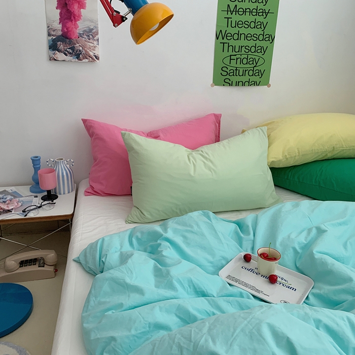 91家纺网 家纺一手货源 找家纺 （总）柚可家居 2024新款多巴胺撞色水洗棉四件套3