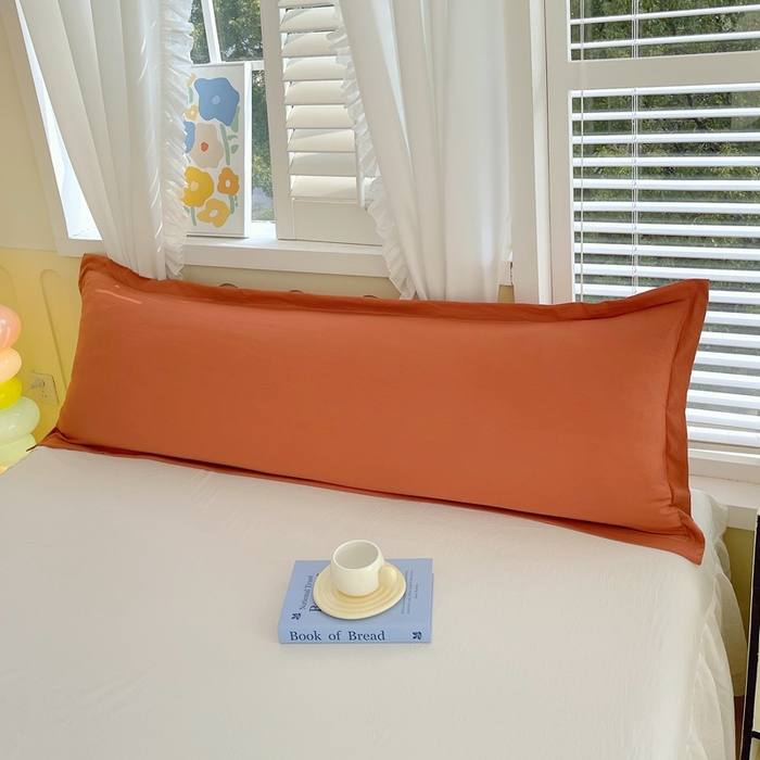91家纺网 家纺一手货源 找家纺 雨彤家纺 2025年新款A类纯色水洗棉枕套 橘红