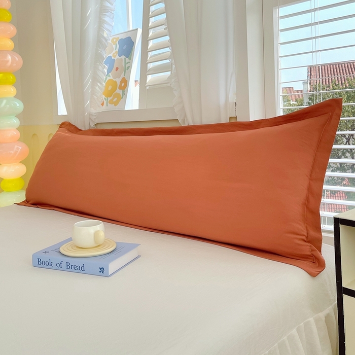 91家纺网 家纺一手货源 找家纺 雨彤家纺 2025年新款A类纯色水洗棉枕套 橘红