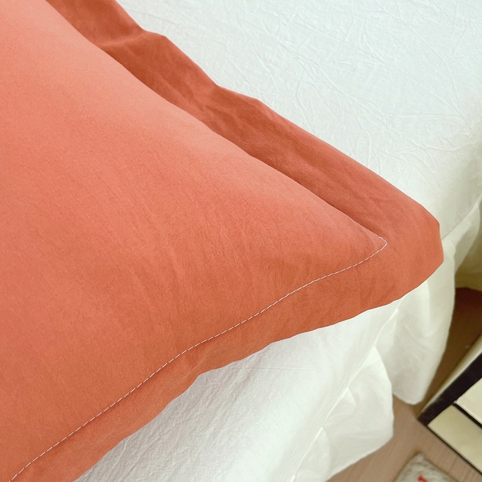 91家纺网 家纺一手货源 找家纺 雨彤家纺 2025年新款A类纯色水洗棉枕套 橘红
