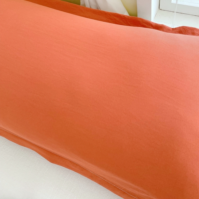 91家纺网 家纺一手货源 找家纺 雨彤家纺 2025年新款A类纯色水洗棉枕套 橘红