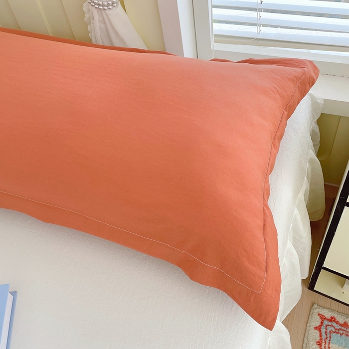 91家纺网 家纺一手货源 找家纺 雨彤家纺 2025年新款A类纯色水洗棉枕套 橘红