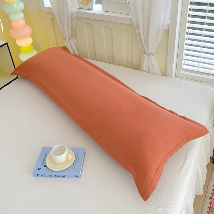 91家纺网 家纺一手货源 找家纺 雨彤家纺 2025年新款A类纯色水洗棉枕套 橘红